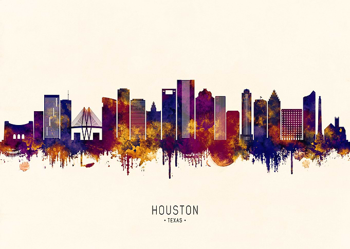Houston Texas Skyline Watercolor Art