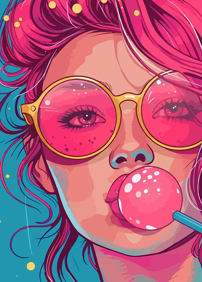 Pink Haired Girl with Bubblegum