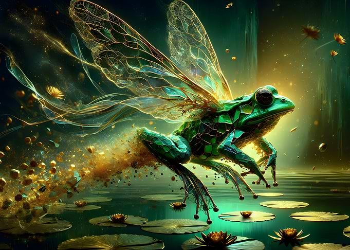 Frog with Fairy Wings on Lilypads