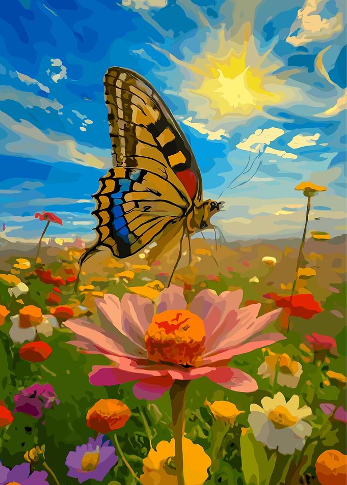 Butterfly on a flower field painting