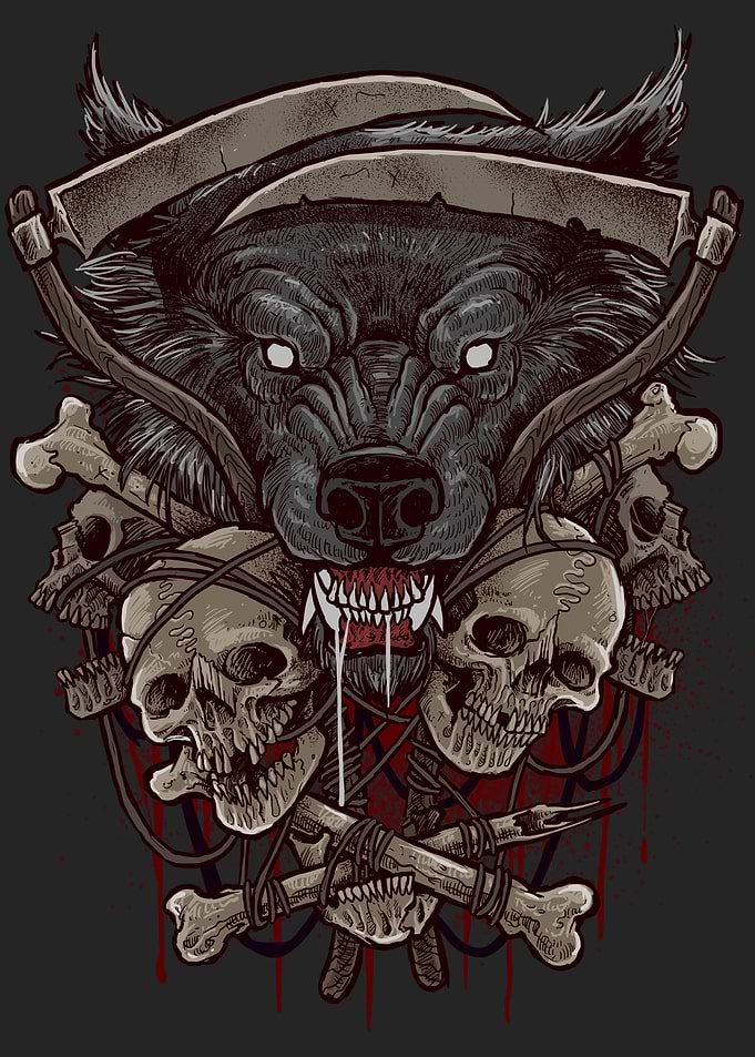 Wolf Grim Reaper with Skulls