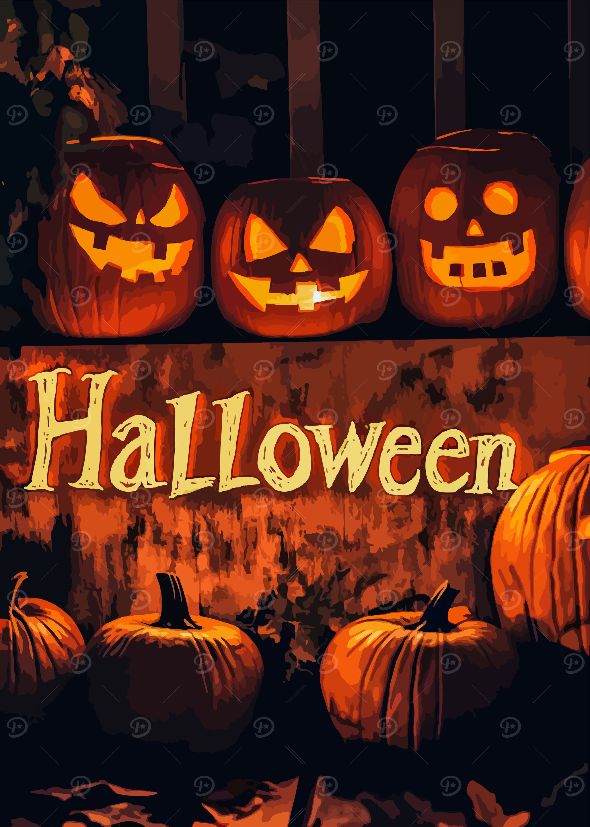 Halloween Pumpkins with 'Halloween' Sign