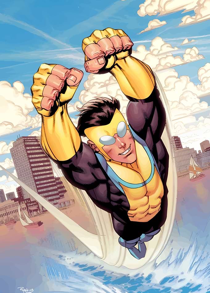 Invincible Flying Over City