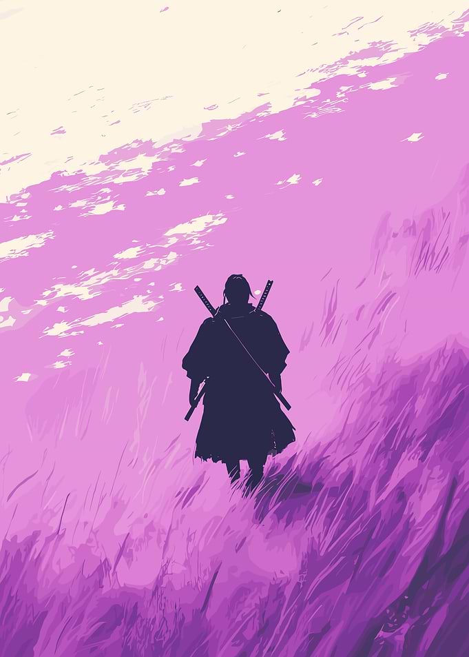 Silhouette of a Samurai in a Field