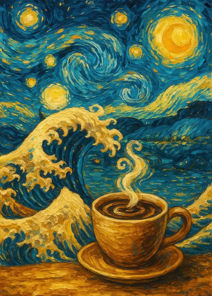 Starry Night Coffee Wave Painting