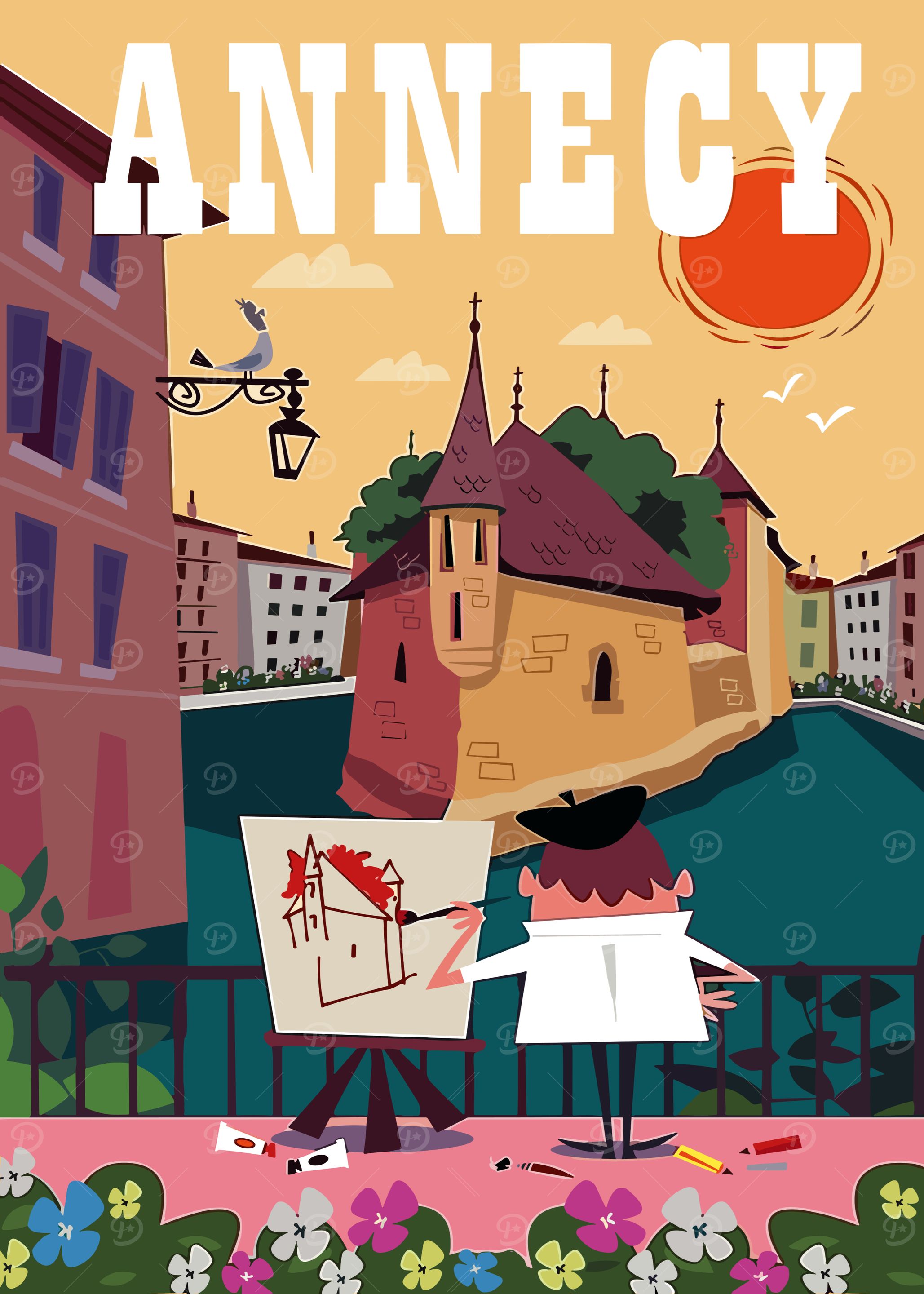 Annecy Travel Poster Illustration
