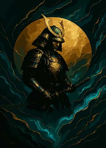 Samurai Warrior with Moon Backdrop