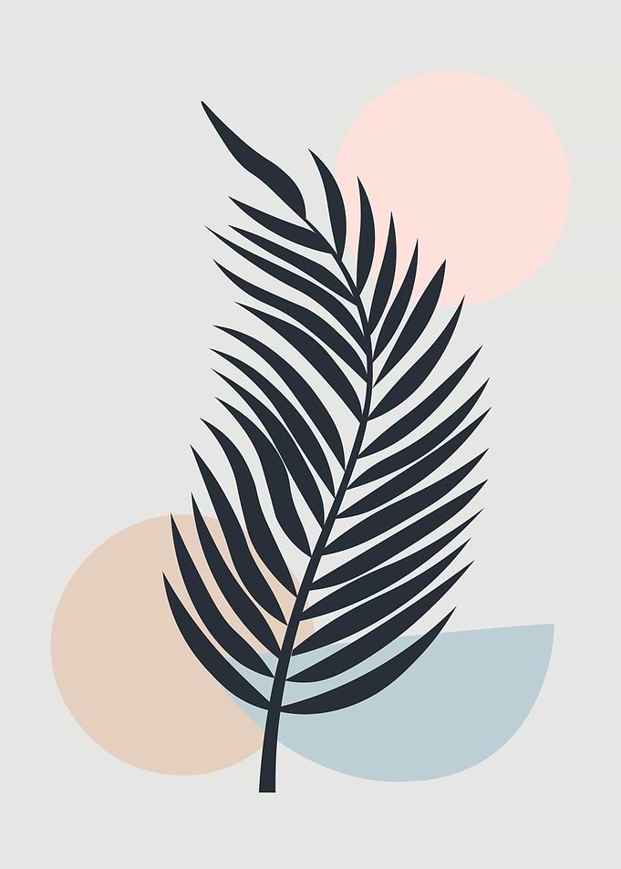Minimalist Palm Leaf with Geometric Shapes