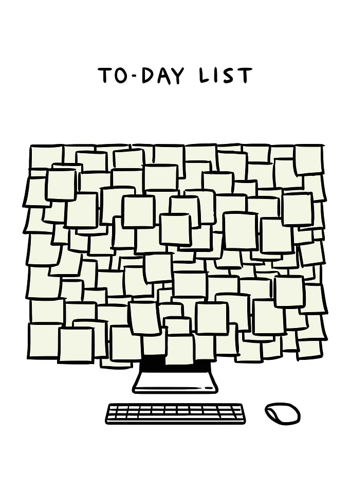 Overwhelmed: Sticky Notes on Computer Screen