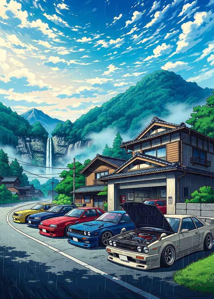 Japanese Anime Drift Haven – JDM Car Garage Poster