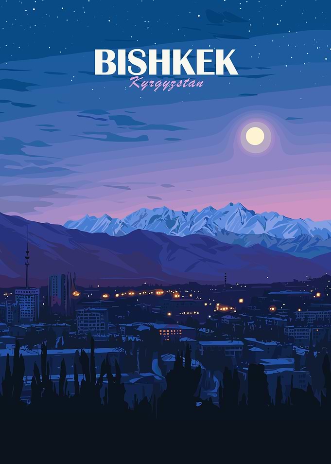 Bishkek Kyrgyzstan Night Cityscape Poster