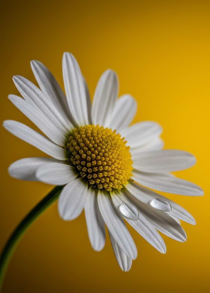 Daisy with Water Droplets on Yellow