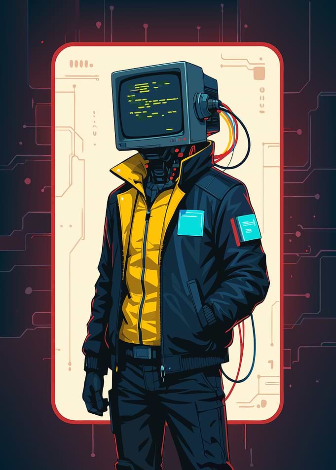 Cyberpunk Character with Monitor Head