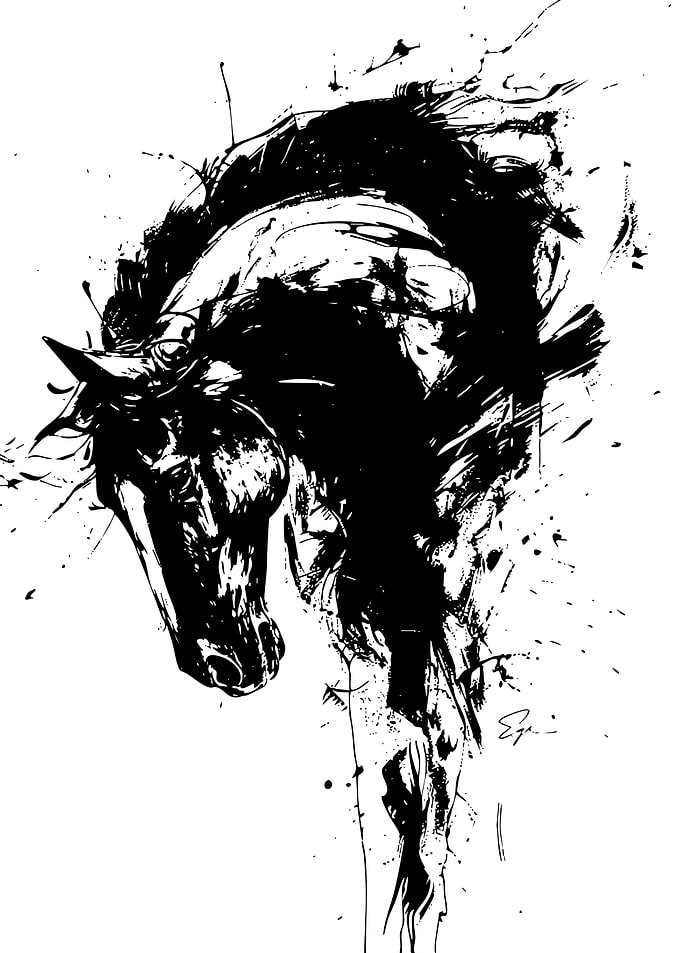 Black and White Horse Ink Drawing