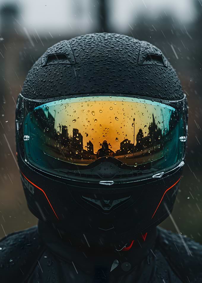 Motorcycle Helmet in Rain