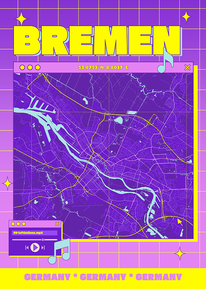 Bremen Map Retro Aesthetic Poster