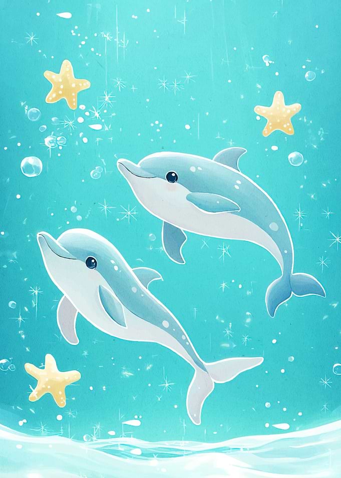 Two Dolphins Swimming Sea