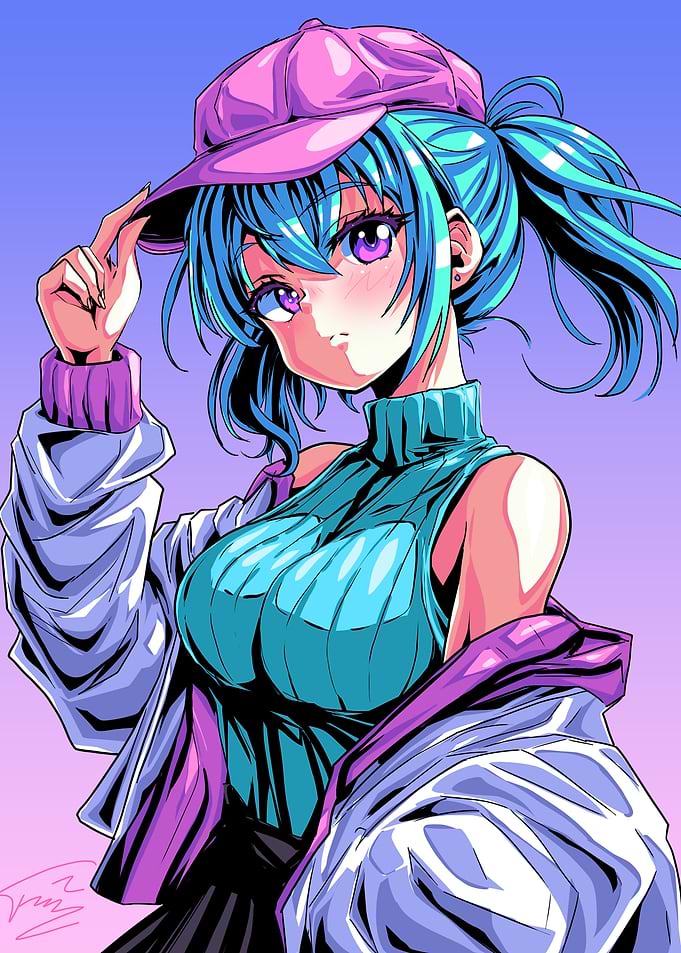 Anime Girl with Pink Cap