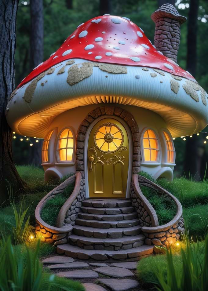Whimsical Mushroom House in Forest