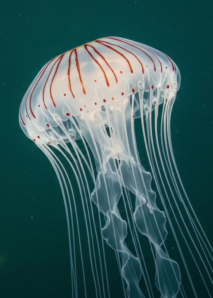 Striking Jellyfish in Deep Ocean