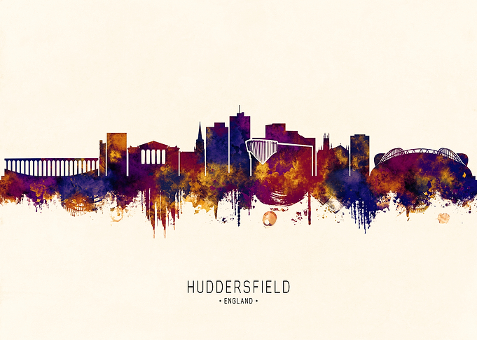 Huddersfield England Skyline Watercolor Art