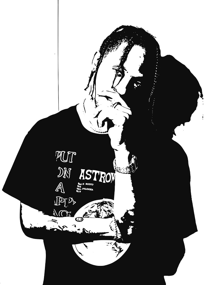 Travis Scott Black and White Portrait
