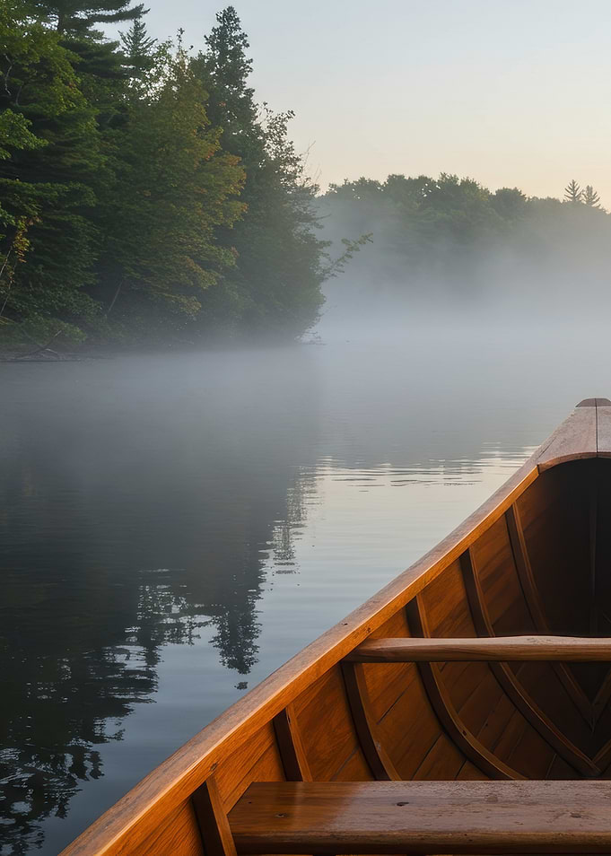 Canoe on Misty Lake at Dawn
