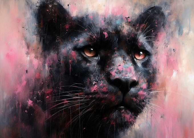 Abstract Panther Portrait with Pink Accents