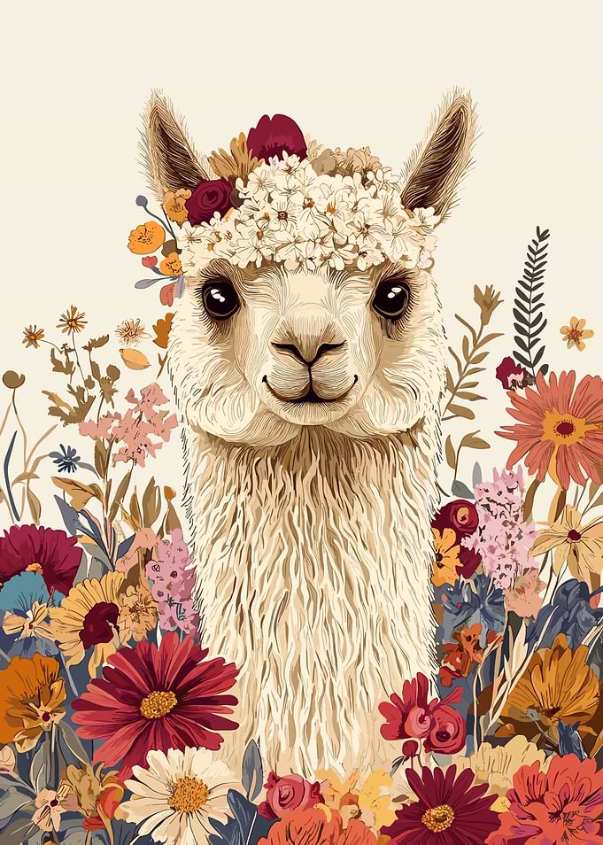 Floral Alpaca Portrait