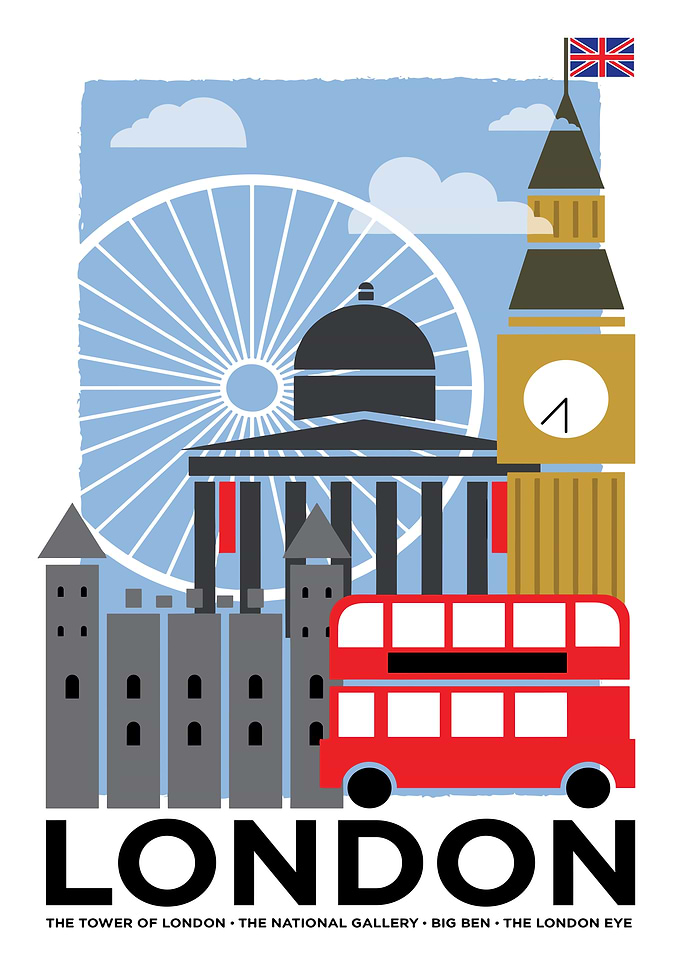 London Travel Poster with Landmarks