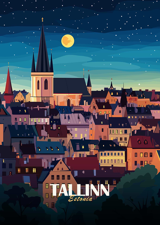 Tallinn, Estonia Cityscape at Night