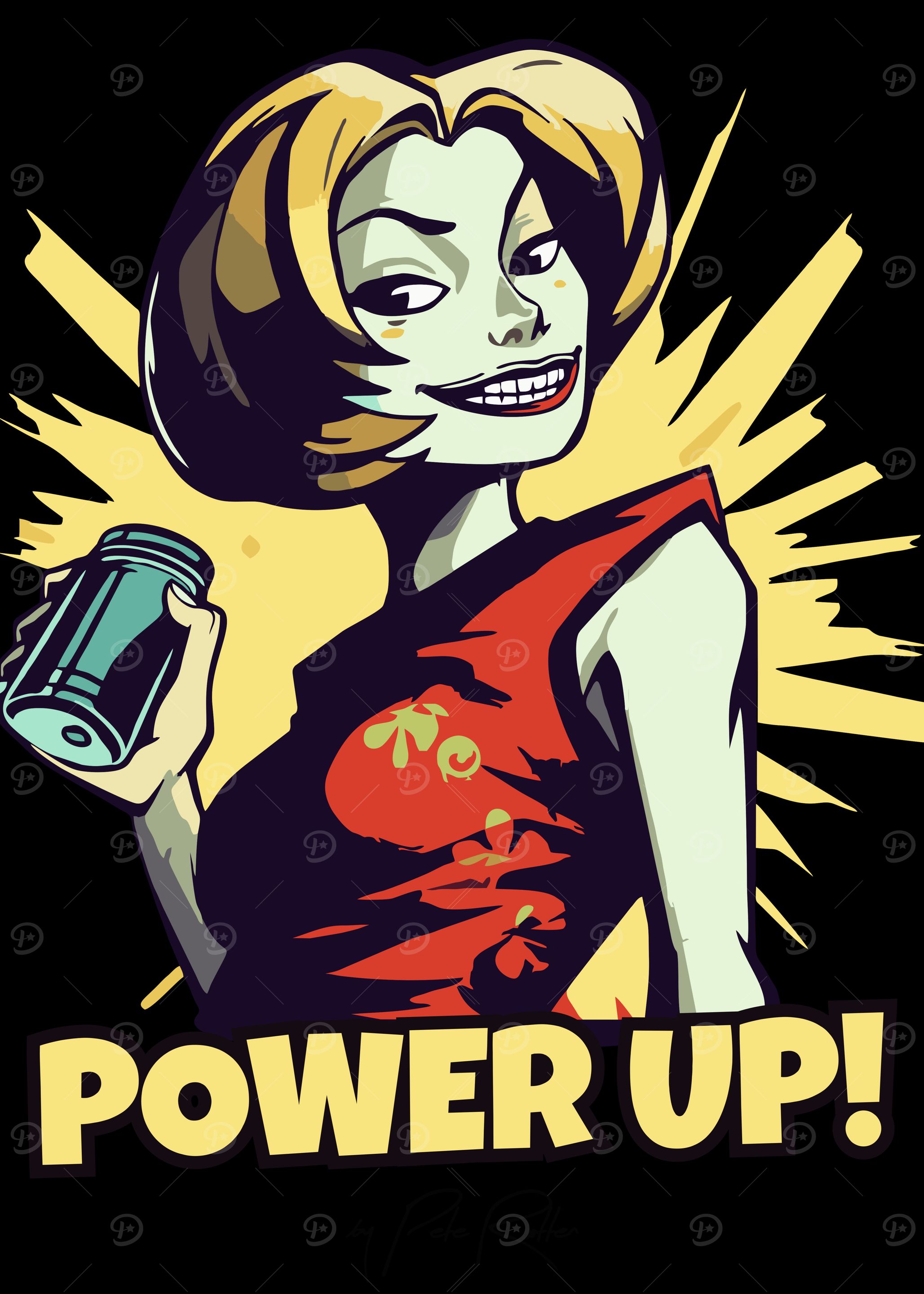Power Up Cartoon Woman with Drink