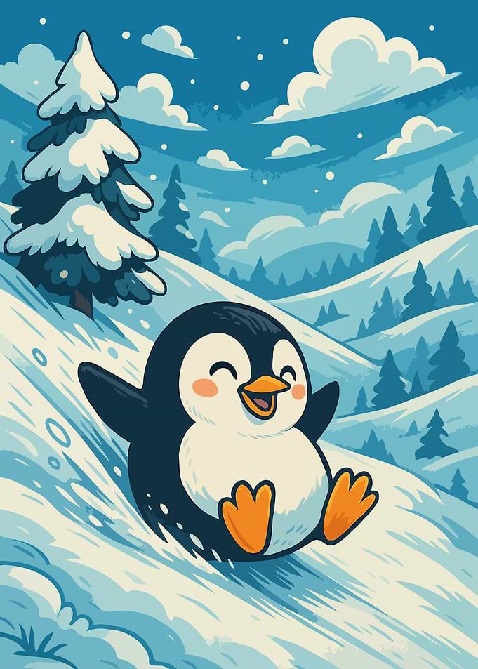 Happy Penguin Sledding