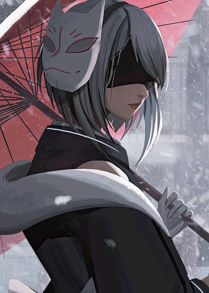 Anime Girl with Mask and Umbrella