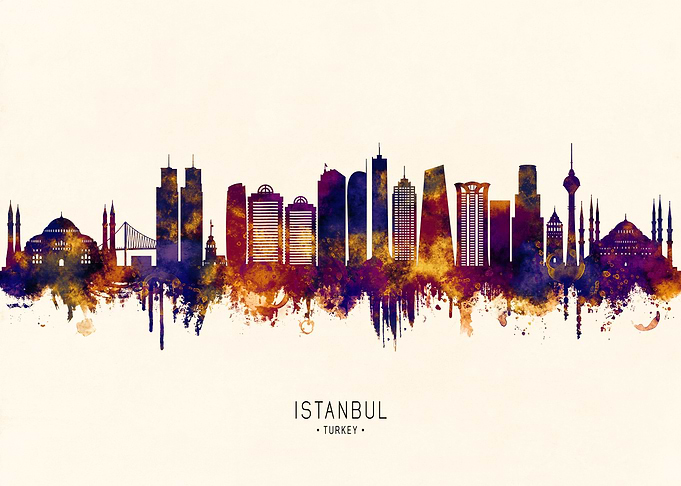 Istanbul Skyline Watercolor