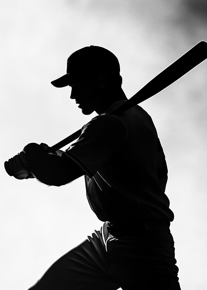 Silhouette of Baseball Player with Bat