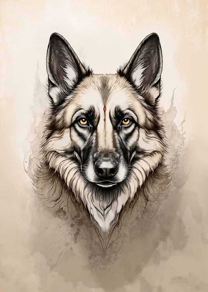 Wolf Portrait with Red Dot