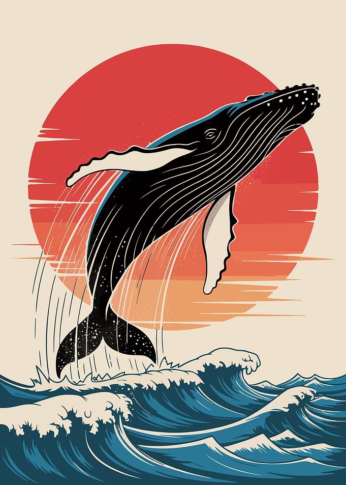 Humpback Whale Breaching at Sunset