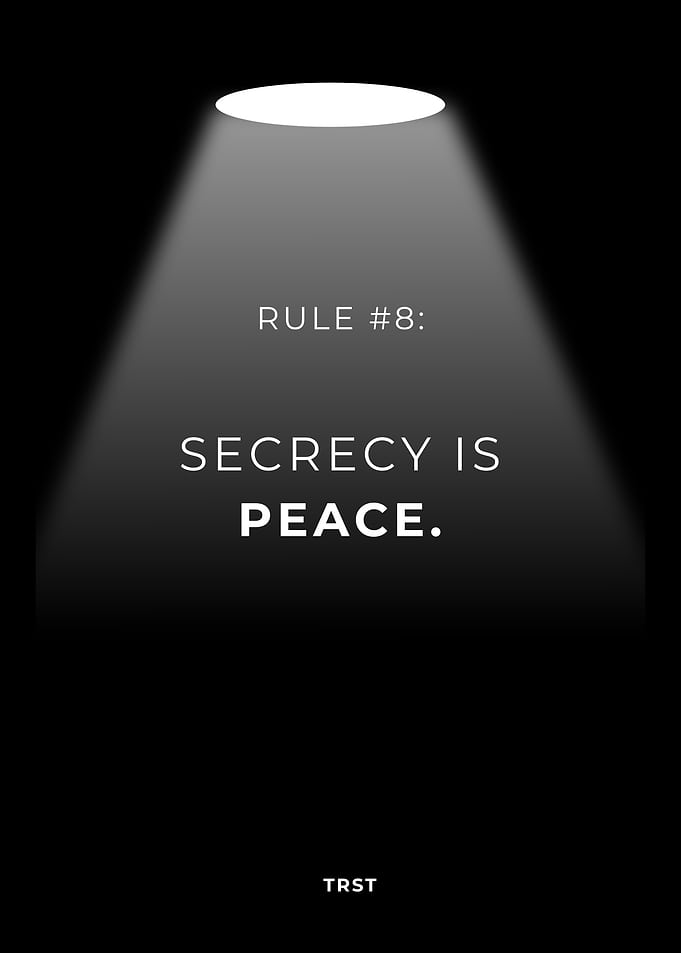 Rule #8: Secrecy Is Peace – Minimalist Black Motivational Spotlight Poster