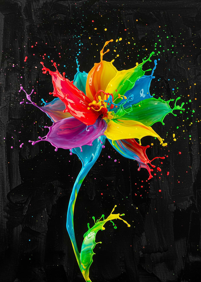 Rainbow Paint Flower on Black Background