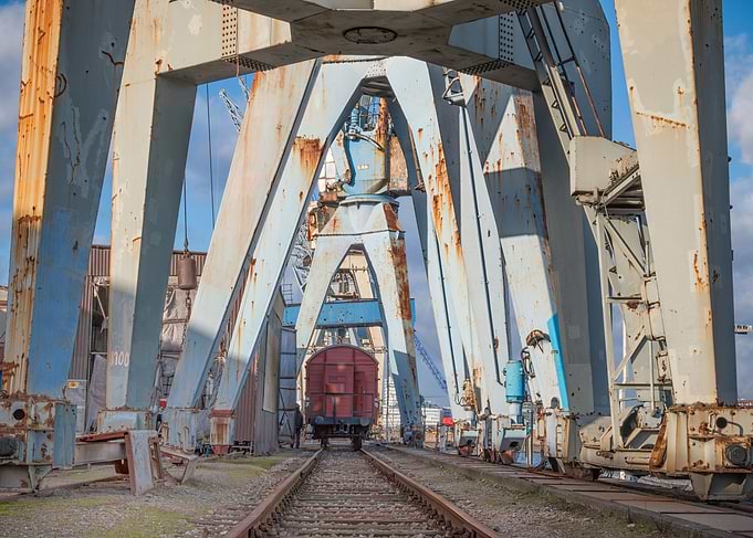 Industrial Cranes and Train Car
