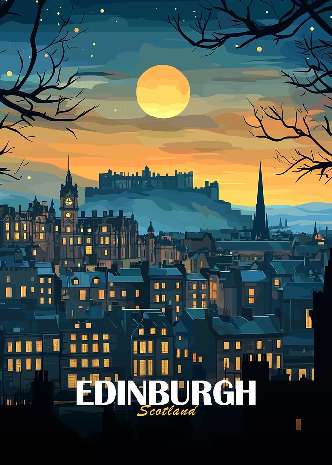 Edinburgh Scotland Nightscape Illustration