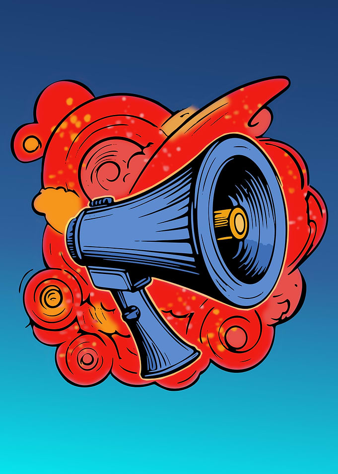 Blue Megaphone with Red Cloud