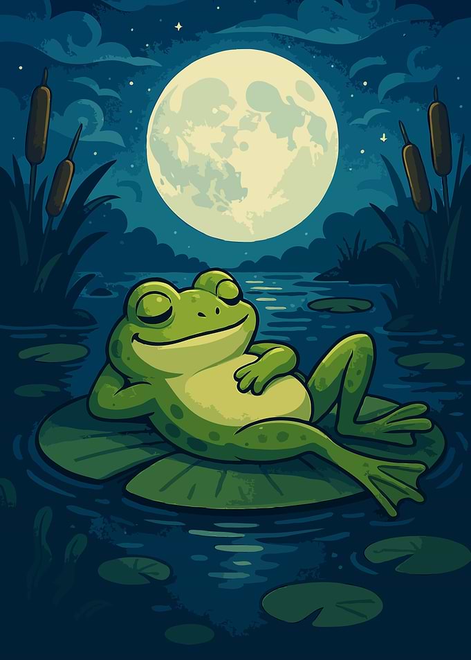 Relaxing Frog Under Moonlight