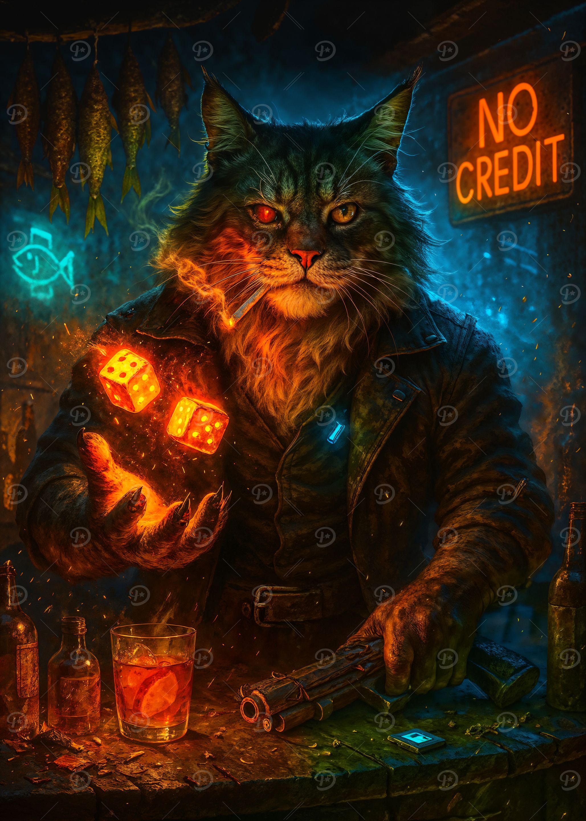 Cat Bartender Gambler in a Bar