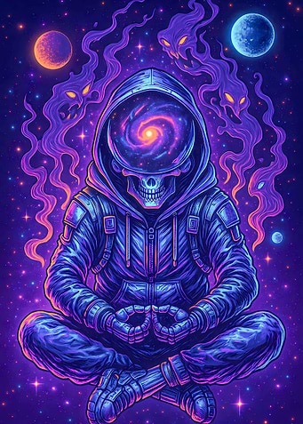 Cosmic Skeleton Meditating in Space