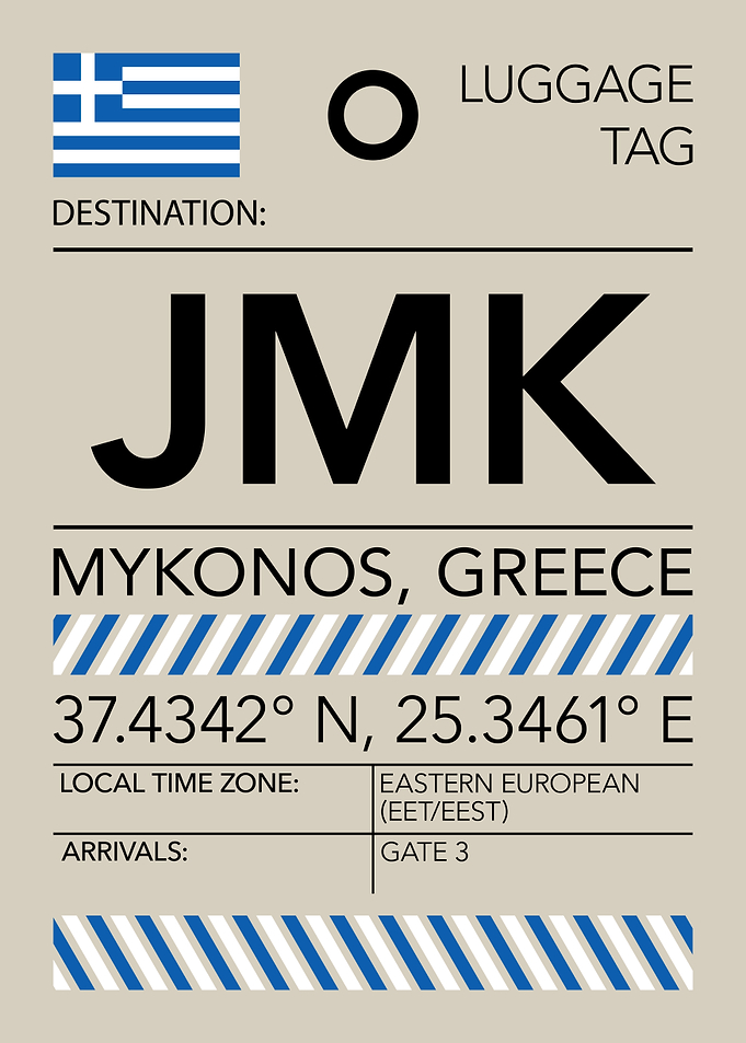 JMK Mykonos, Greece Airport Luggage Tag