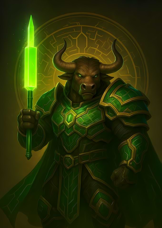 Bull Market Warrior with Candlestick Staff