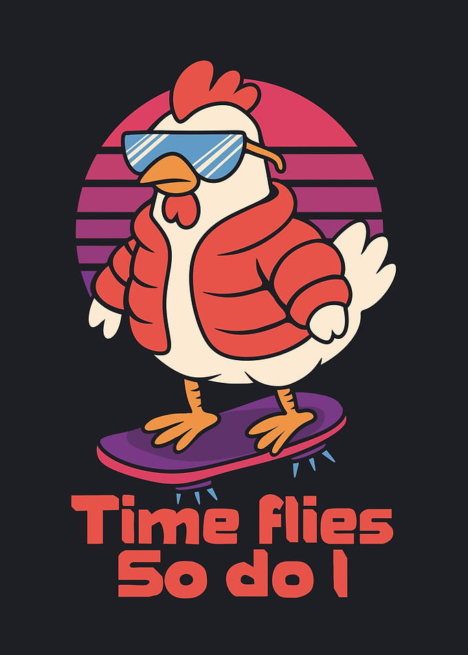 Cool Chicken on Skateboard Illustration