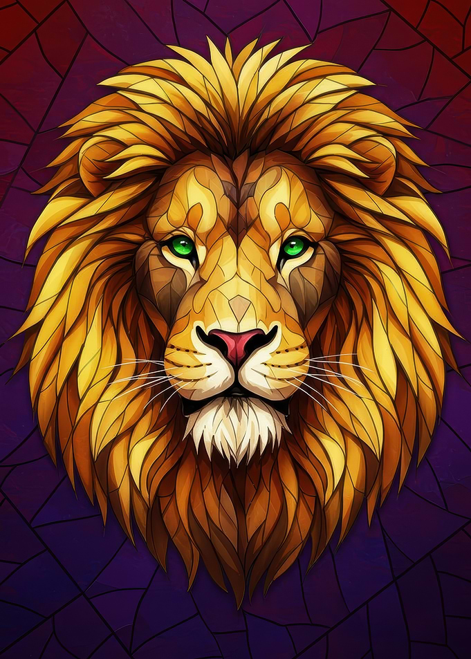 Lion Head Stained Glass Style